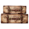 Vintiquewise Old World Map Leather Vintage Style Suitcase with Straps, PK 2 QI003048.2
